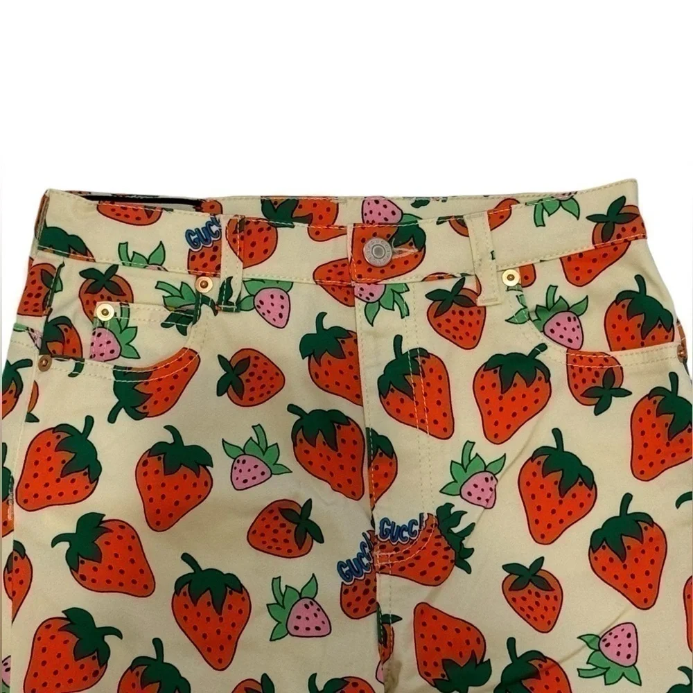 GUCCI Maximalist Luxury Spring Fruit Strawberry Skinny Cotton Twill Pants 25 NWT - Picture 10 of 13